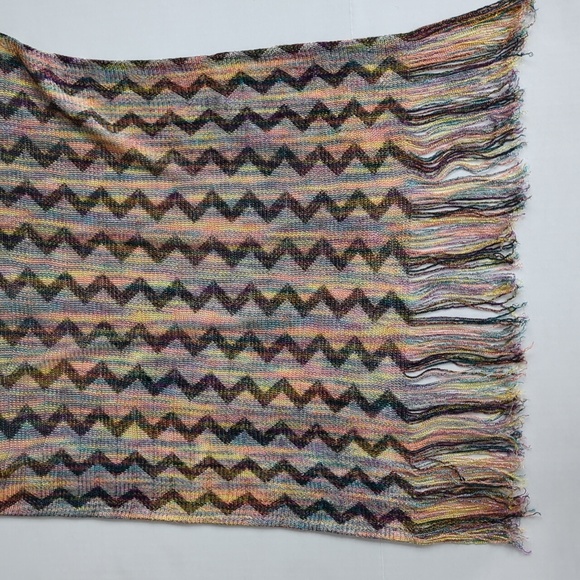 Chevron Zig Zag Fringe Soft Scarf Yellow Purple Multi - Picture 3 of 10